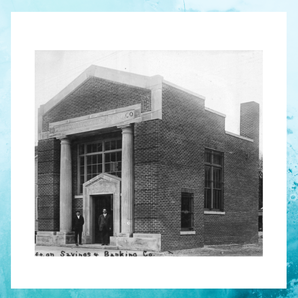 Here is a photo of a very old photo of the Library back in the early 1900's. At that time it was a bank.